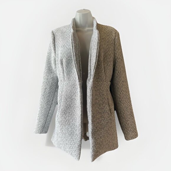 Vici Tweed Herringbone Pea Coat Women's Size Medium Open Front Layering Gray - Picture 1 of 9